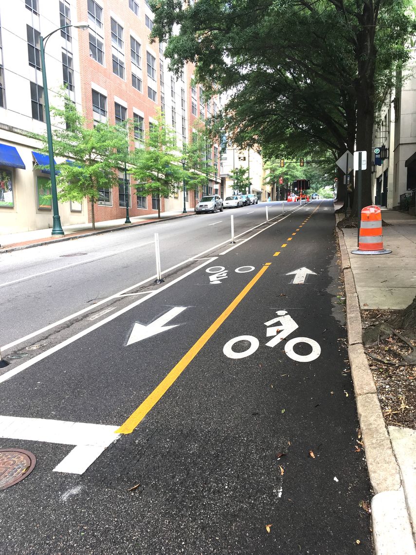 VA: This half-mile cycle track was designated in downtown Richmond.